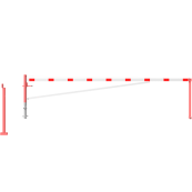 Swing barrier | with bracing tube and | pull rope reinforcement | for casting in concrete, hot-dip galvanized and white coated with red reflecting stripes | Barrier arm length: 6000 mm | for padlock